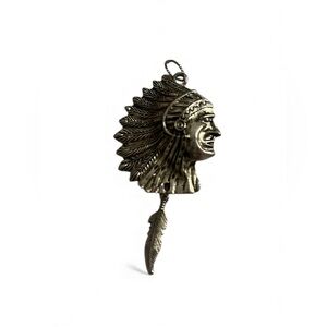Silver-Tone Native American Chief Headdress Pendant Necklace